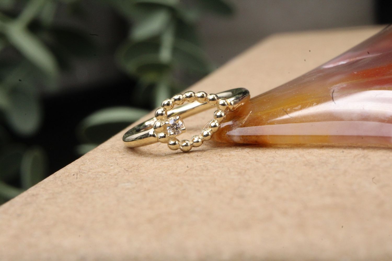 Yellow Gold Beaded Sophie Tear Seam Ring, Size: 16ga 11/32, Stone: VS1 Diamond