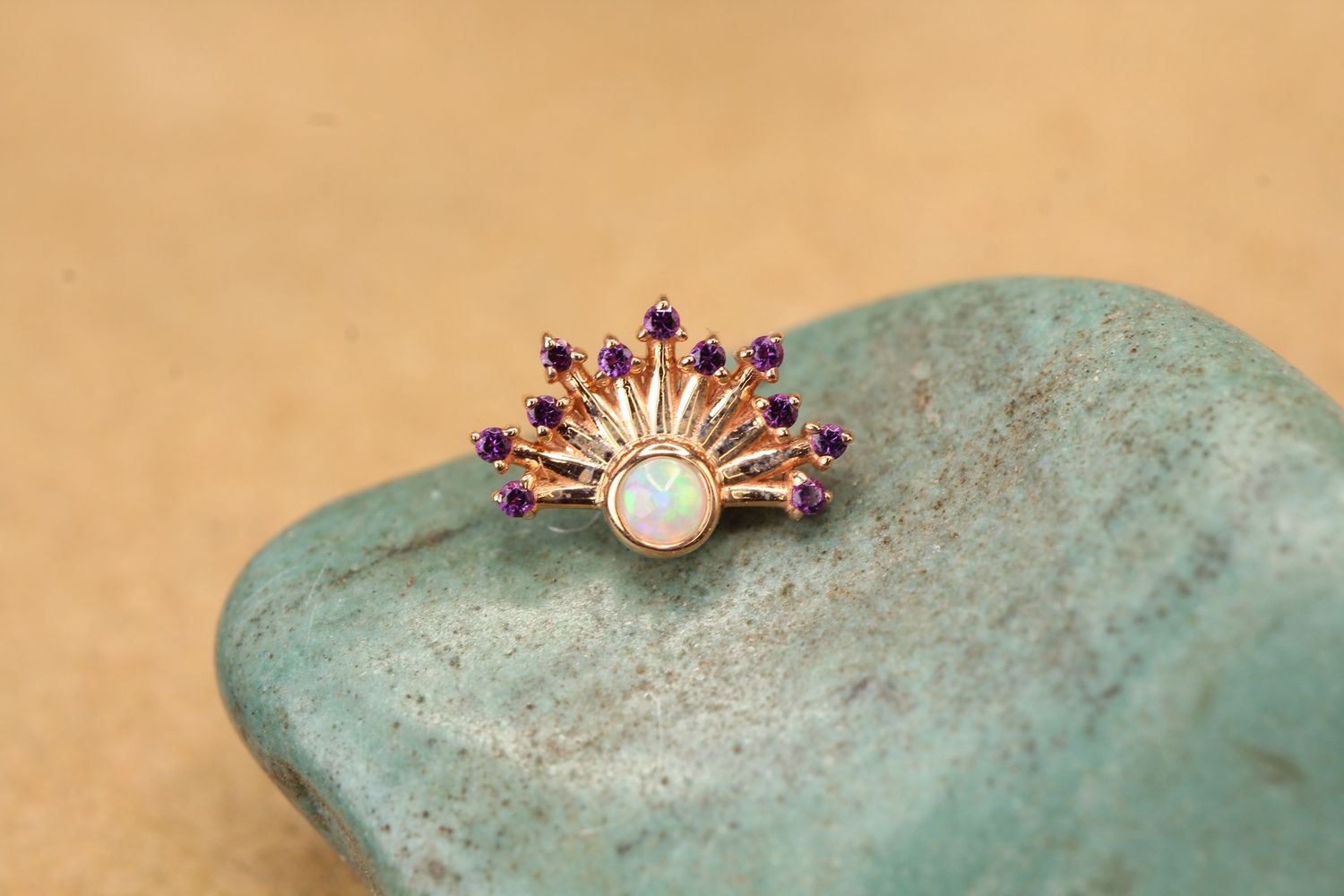Threaded Rose Gold Twilight Top, Gauge: 18/16ga, Stone: Amethyst &amp; White Opal AAA