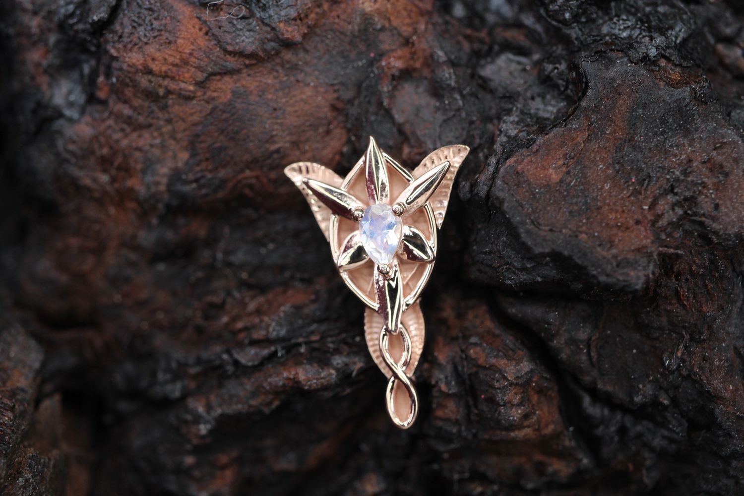 Threaded Rose Gold Evening Star Top, Gauge: 14/12ga, Gems: Faceted Rainbow Moonstone
