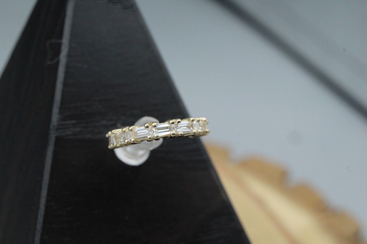 Yellow Gold True Blue Hinge Ring, Diameter: 3/8", Gauge: 16ga, Stone: White CZ