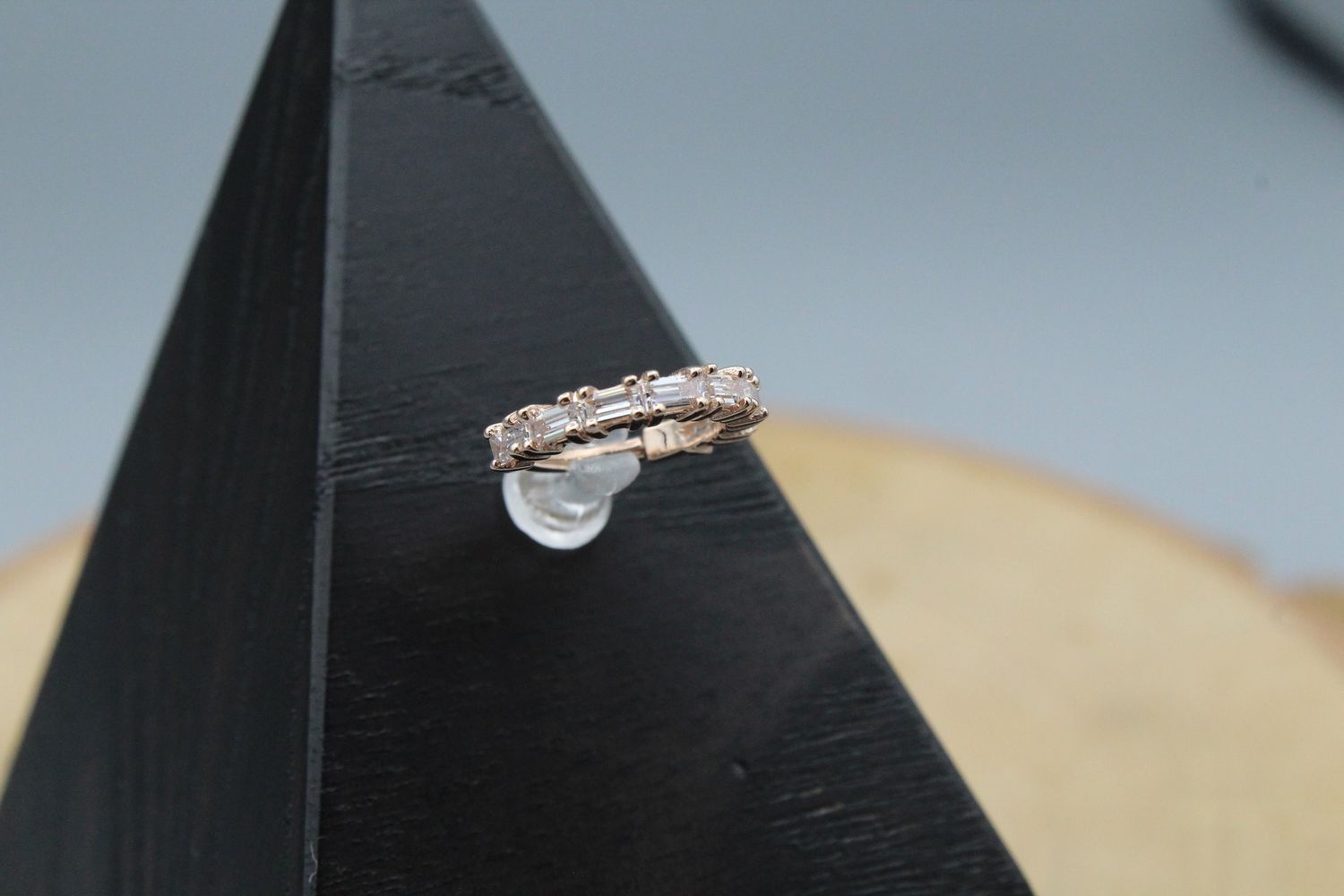 Rose Gold True Blue Hinge Ring, Diameter: 3/8", Gauge: 16ga, Stone: White CZ