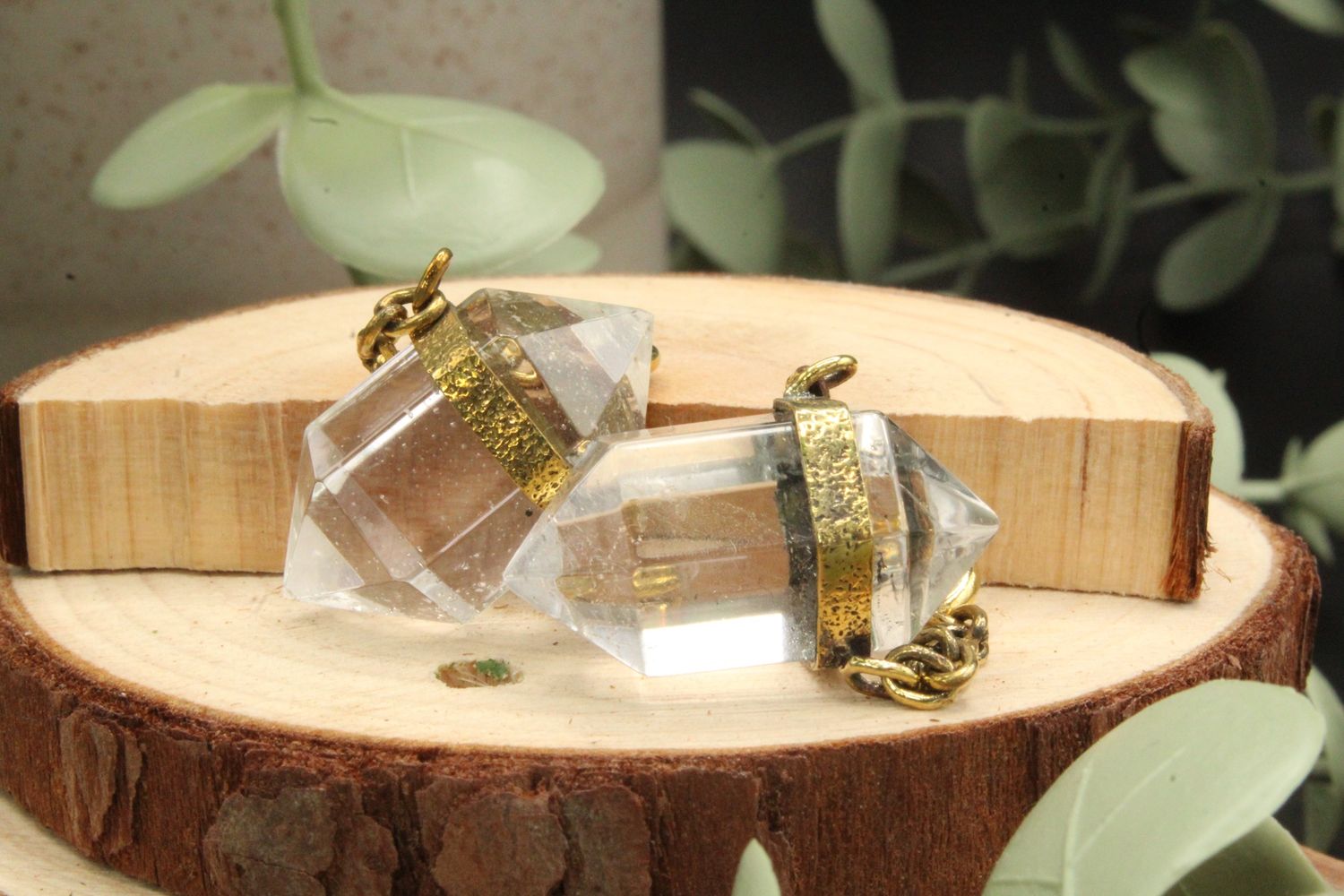 Brass Double Terminated Crystal Weights, Size: 1.5", Stone: Clear Quartz