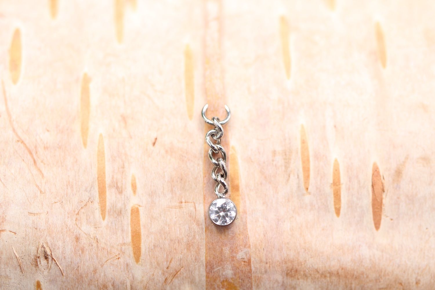 Titanium Gem Chain Dangle, Gem Color: White CZ