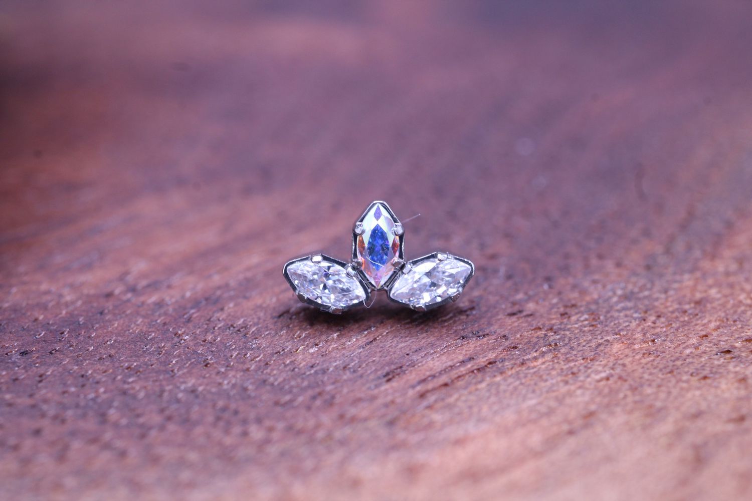 Threadless Titanium Marquise Gem Fan Top, Stone: ABCZ &amp; White CZ