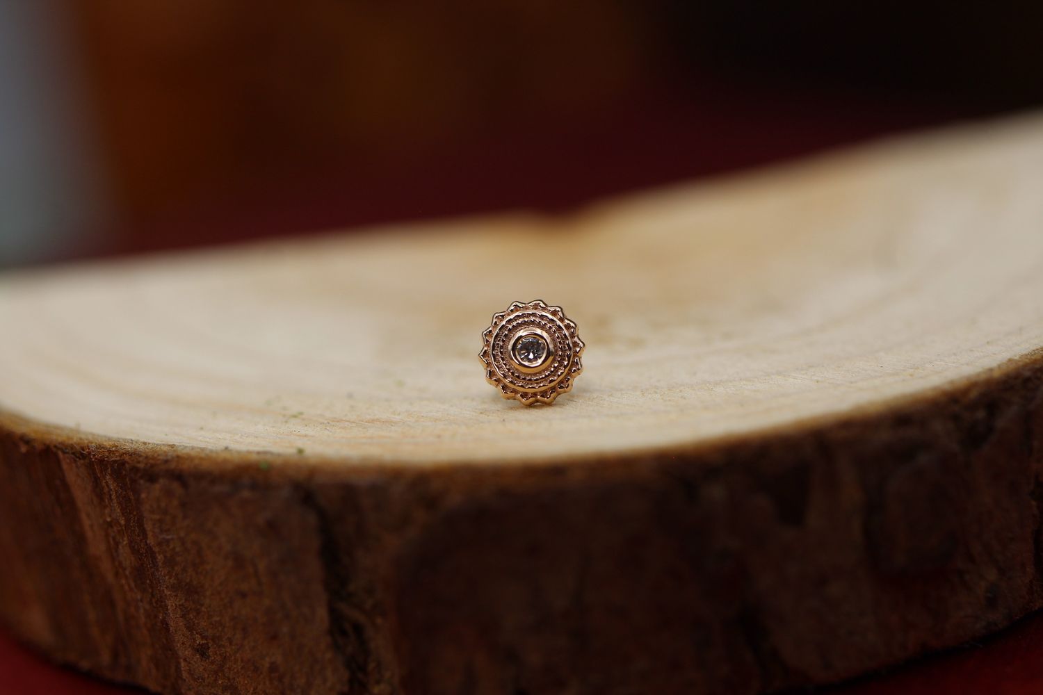 Threadless Rose Gold Round Afghan Top, Size: 4mm with 1.25mm gem, Stone: VS1 Diamond