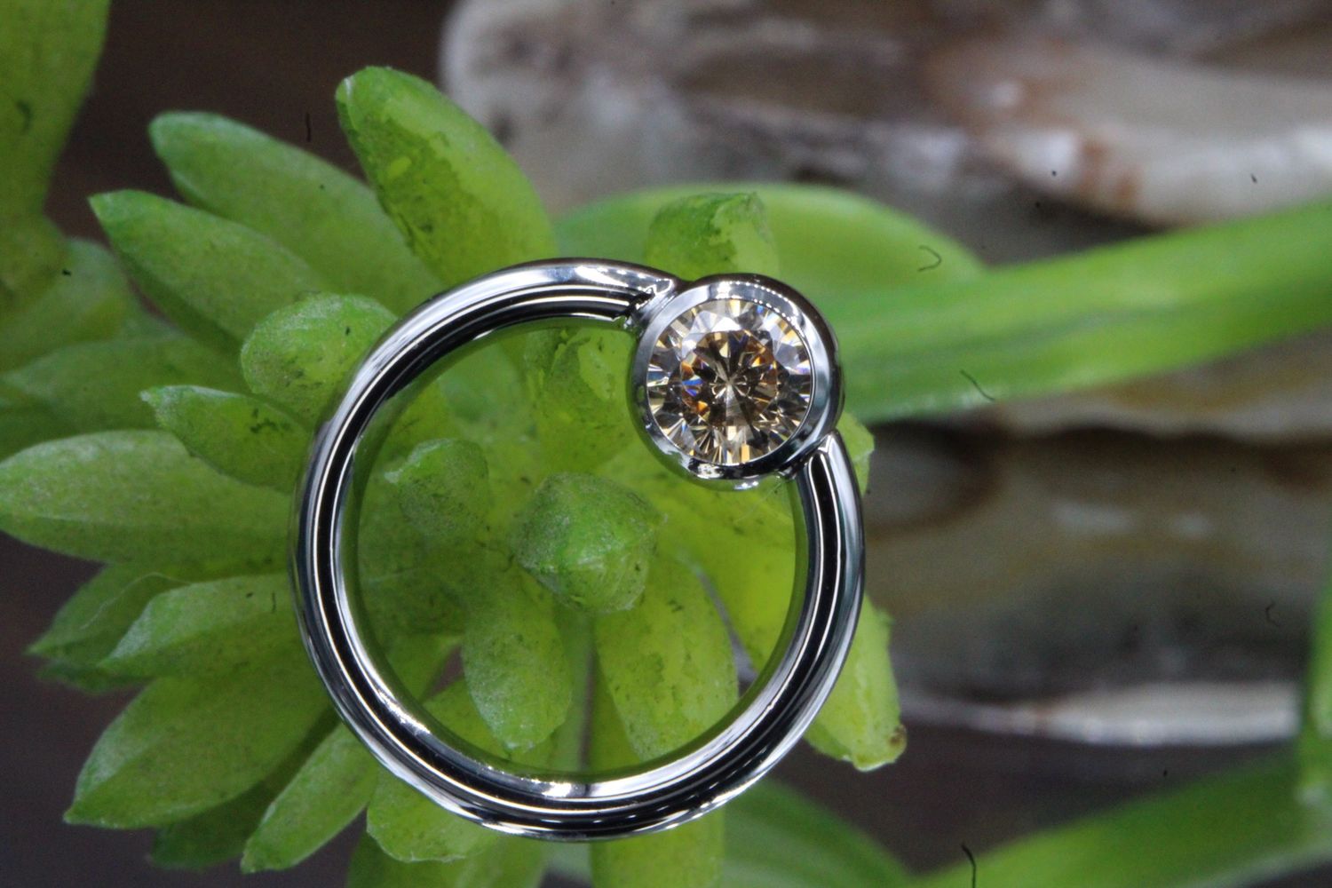 Steel Fixed Gem Bead Rings, Orientation: Nipple (Forward Facing), Size: 16ga 5/16'', Stone: Champagne