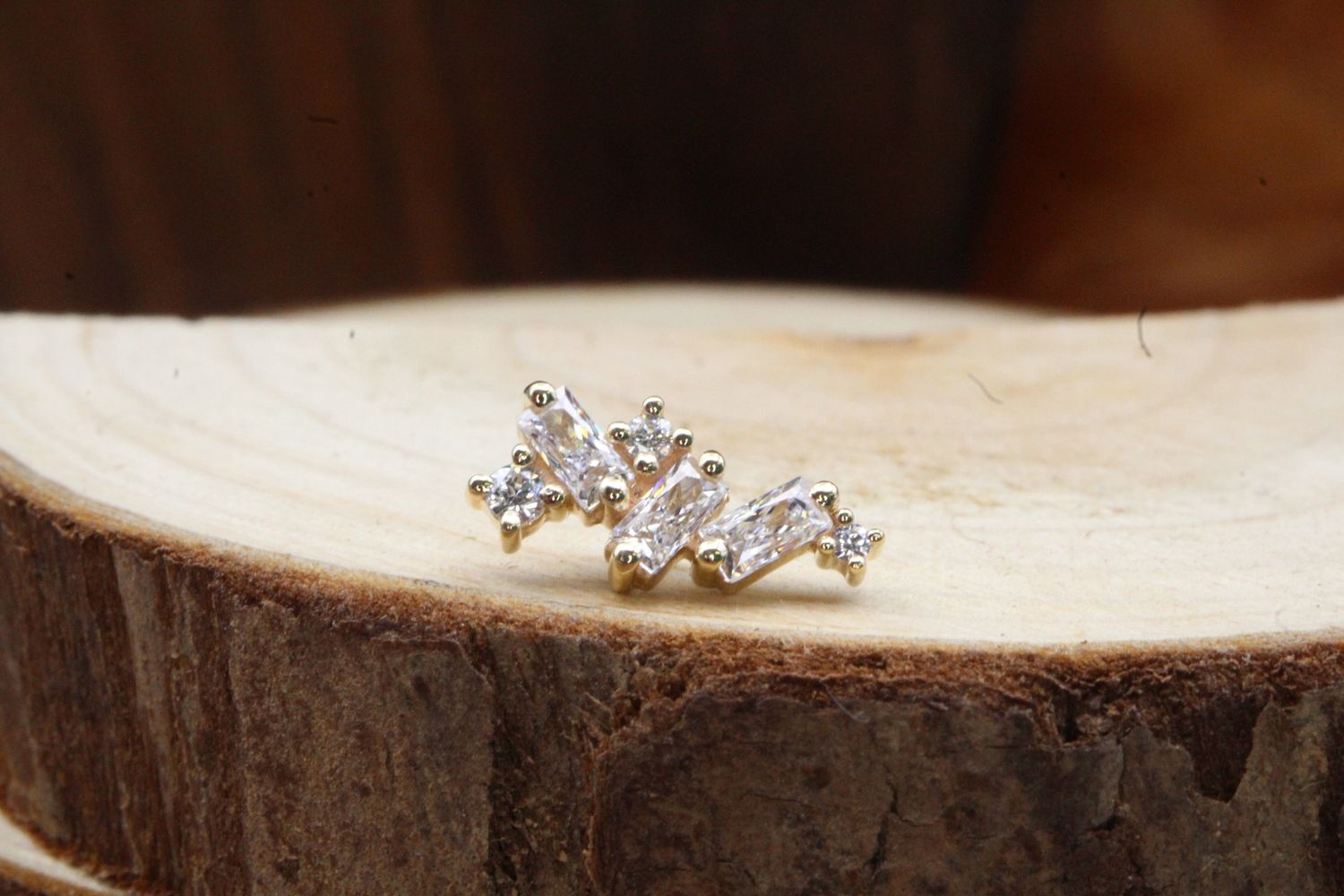 Threaded Yellow Gold Mini Genesis, Gauge: 18/16ga, Stone: White CZ