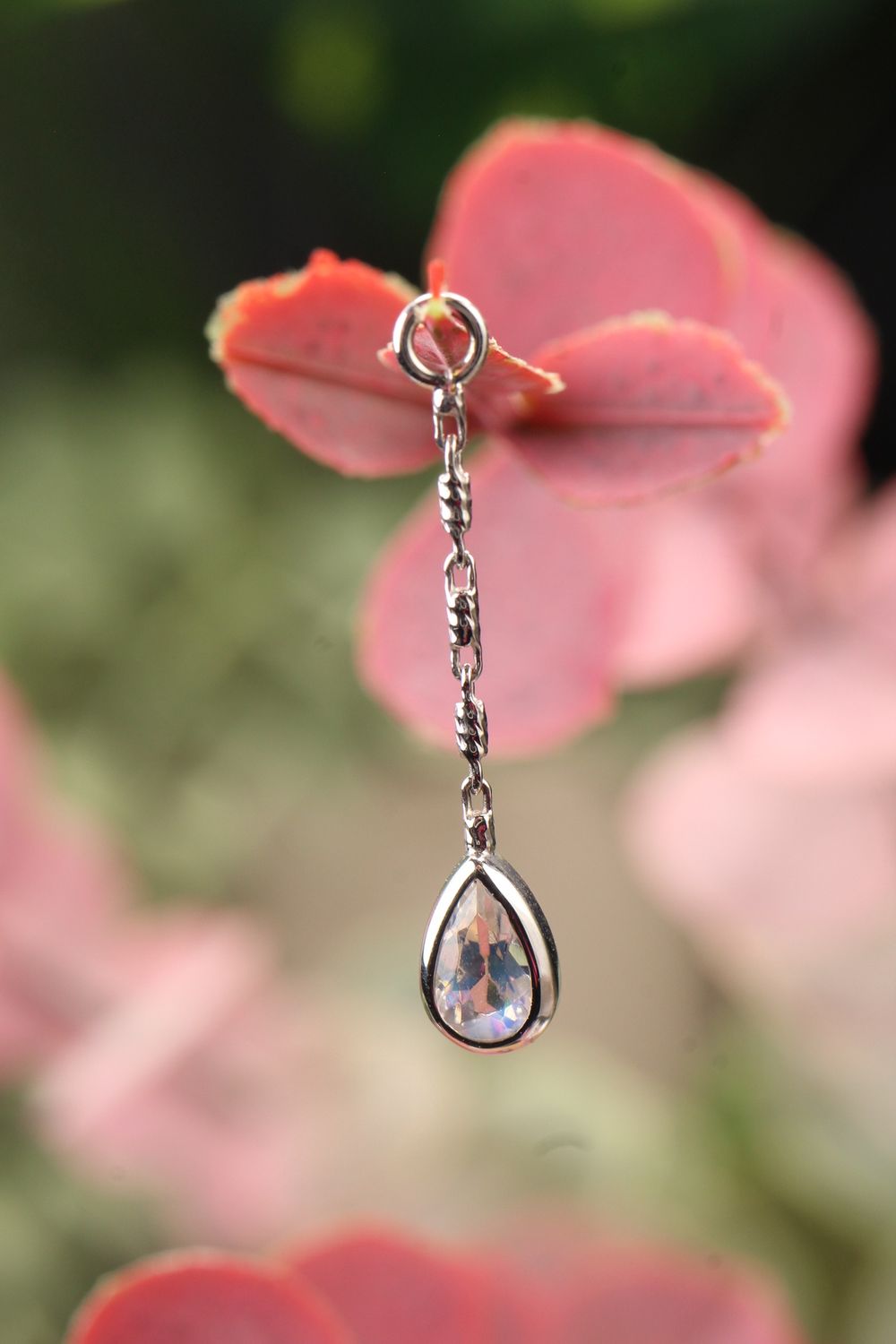 White Gold Pear Bezel Charm, Size: 16ga 1/2'', Stone: Faceted Labradorite