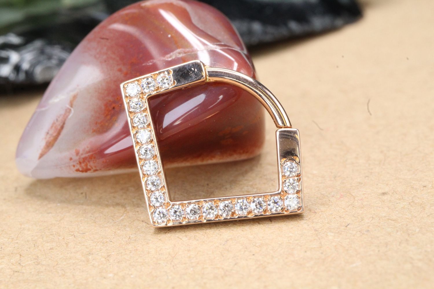 Rose Gold Nairobi Hinge Ring, Size: 16ga 3/8'', Stone: White CZ