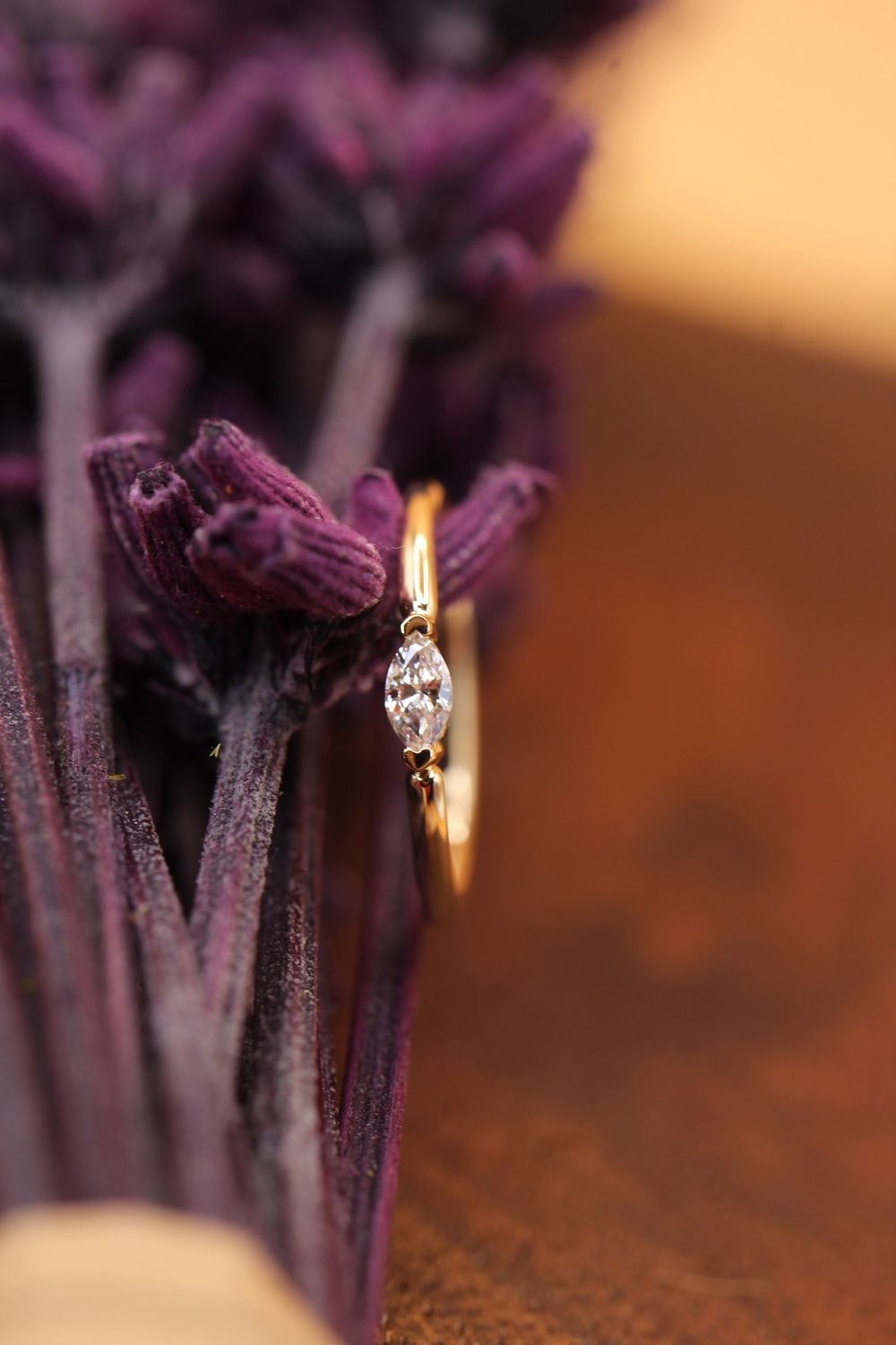 Rose Gold Fixed V Prong Marquise Seam Ring, Orientation: Navel/Rook, Size: 18ga 3/8'', Stone: VS1 White Diamond