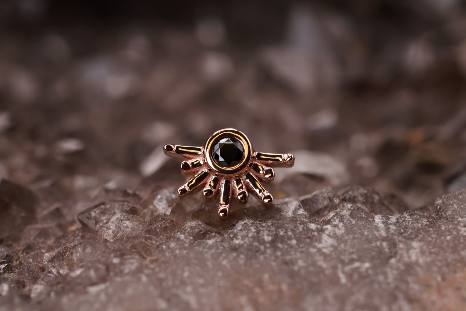 Threadless Rose Gold 6mm Live to Tell Top, Stone: Black CZ