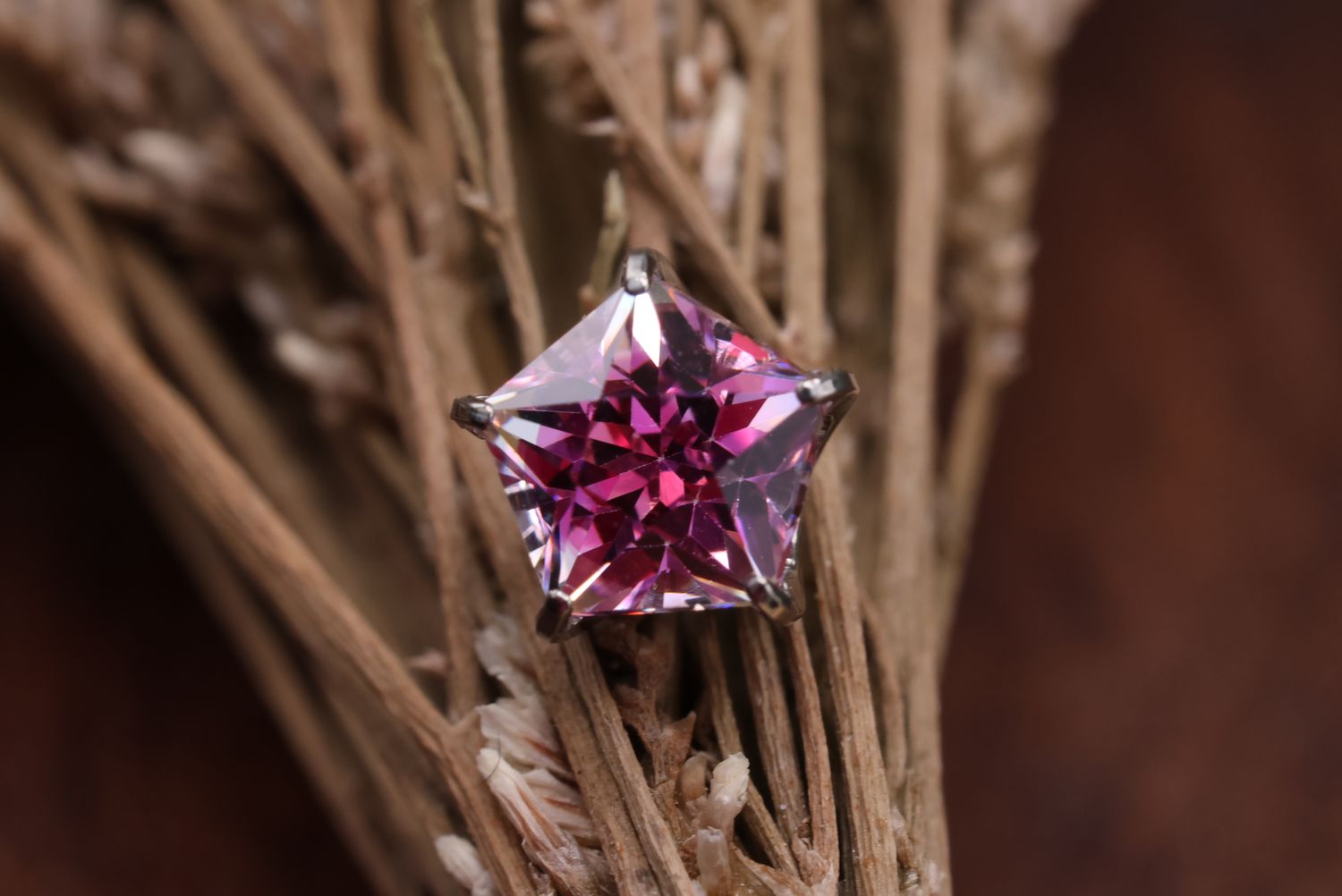 Threadless Titanium Pentagon Gem End, Gem Color: Rubellite White