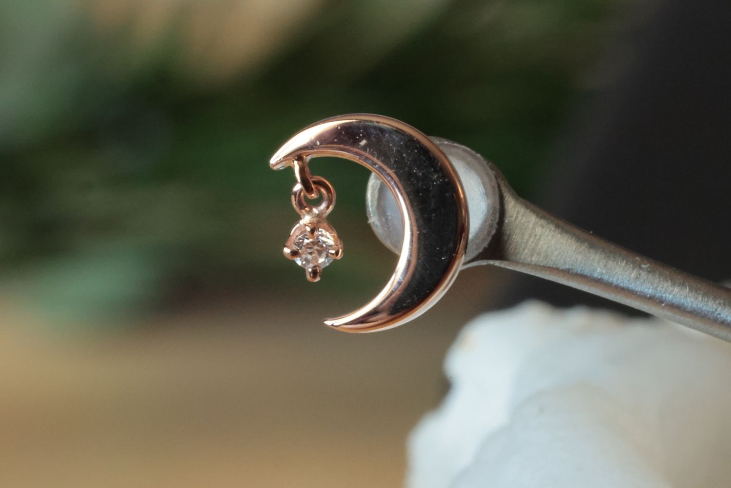 Threaded Rose Gold Arcane Top, Gauge: 18/16ga, Orientation: Left, Stone: White CZ
