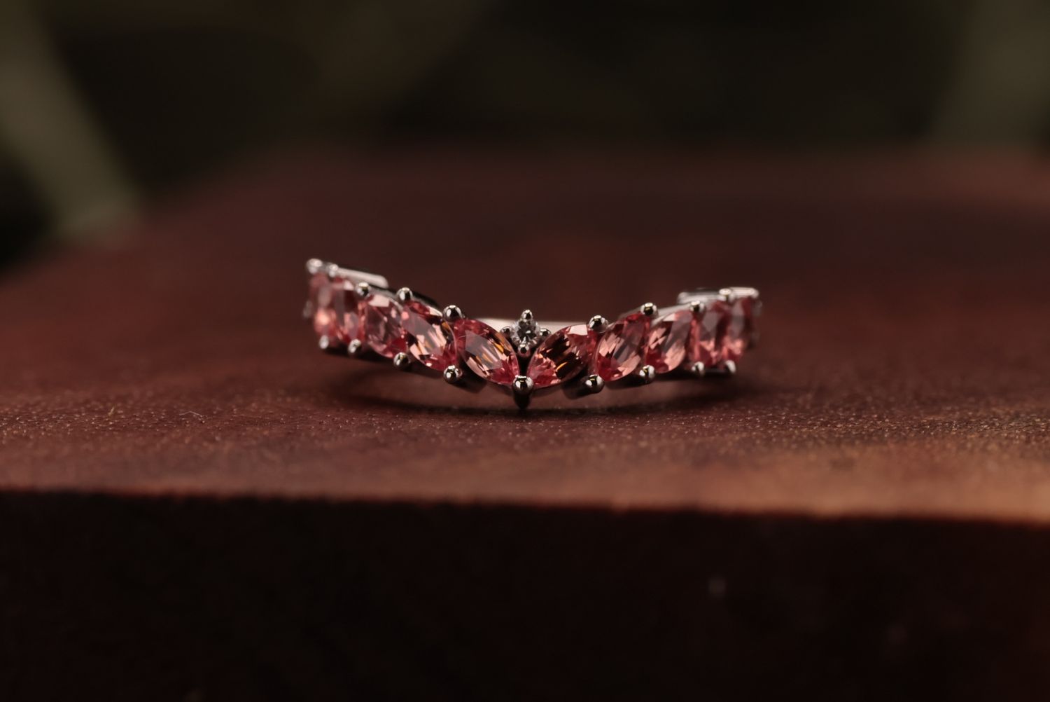 White Gold Carmel Hinge Ring, Size: 16ga 7/16", Stone: Padparadscha Sapphire (CH) &amp; White Diamond (VS1)