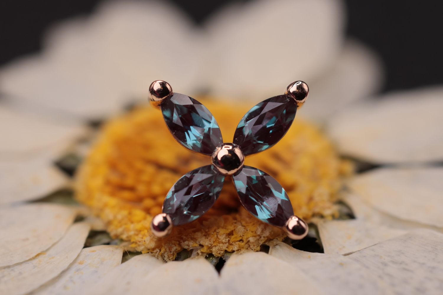 Threaded Rose Gold Illium Top, Gauge: 18/16ga, Stone: Alexandrite (CH)