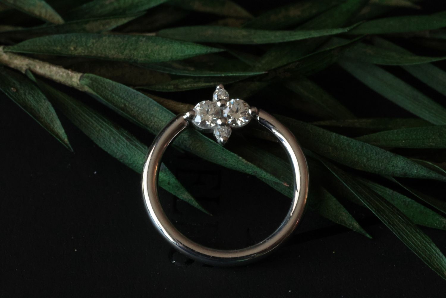 White Gold Quad Prong Cluster Seam Ring, Size: 16ga 3/8", Stone: White CZ