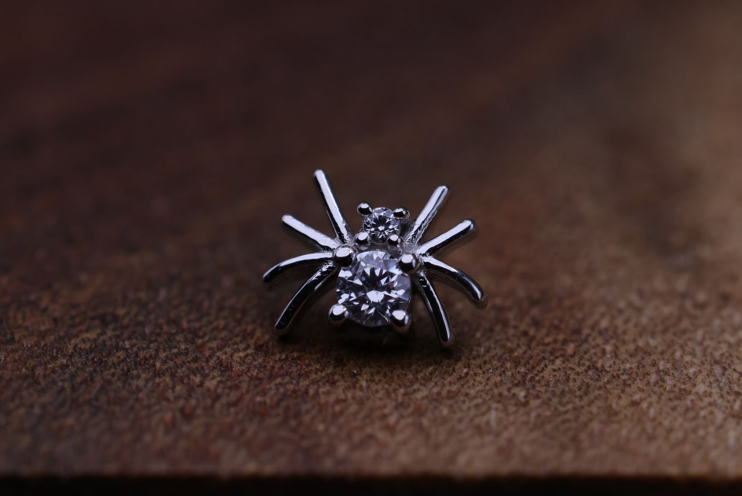 Threaded White Gold Octo Top, Gauge: 18/16ga, Stone: White CZ