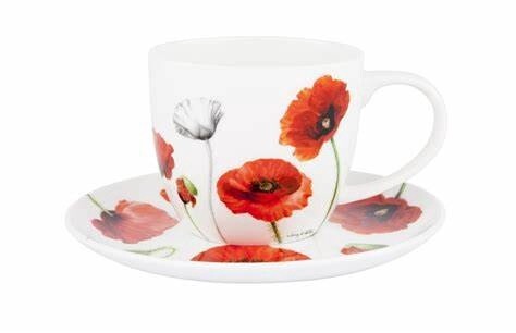 Tea Cup and Saucer - Red Poppies