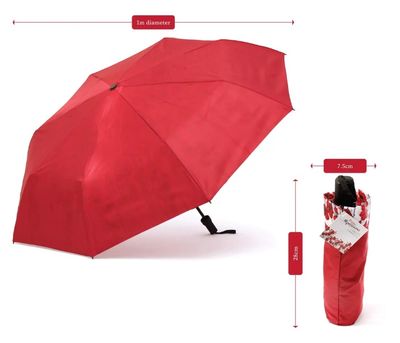 White Red Poppy Compact Umbrella