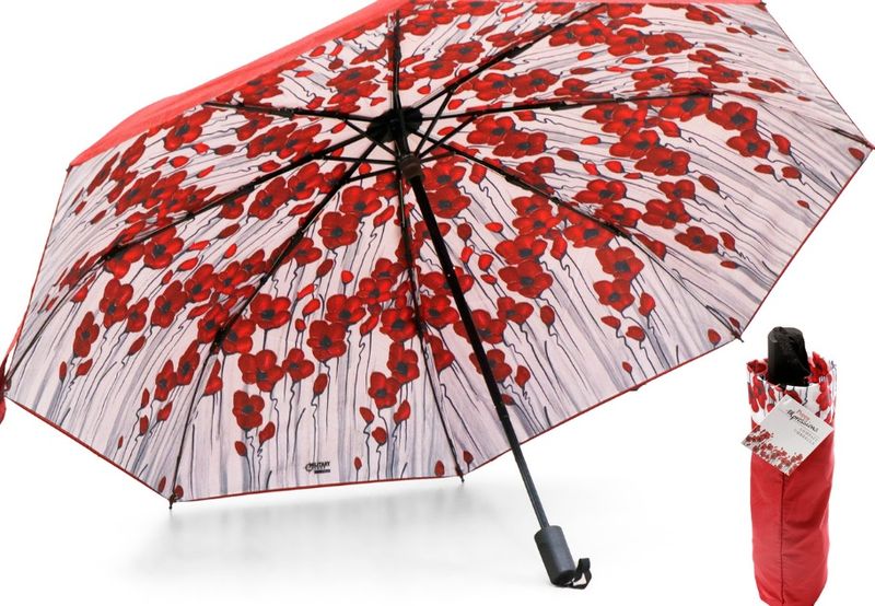 White Red Poppy Compact Umbrella