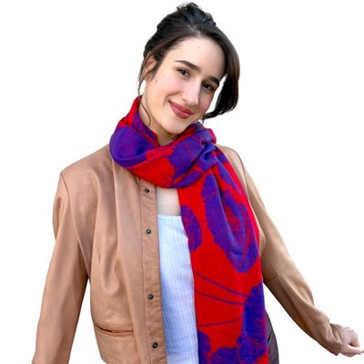 Red and Purple Poppy Pashmina Reversible Scarf