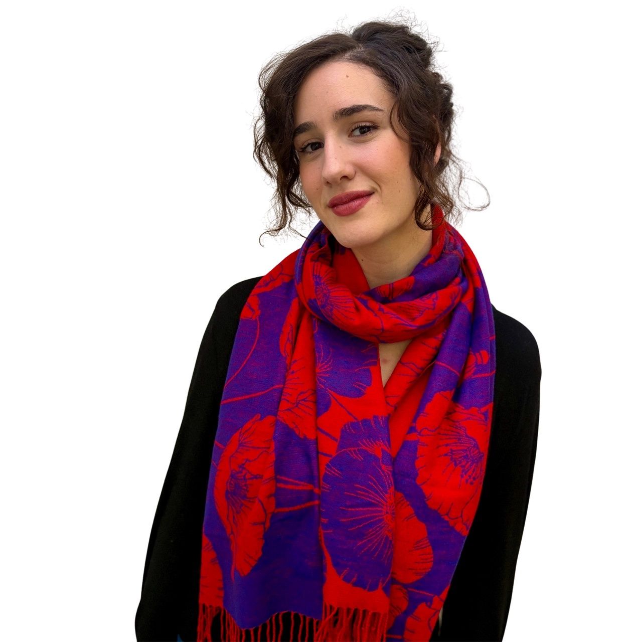 Red and Purple Poppy Pashmina Reversible Scarf