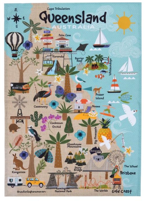 Tea Towel - Land Down Under Queensland