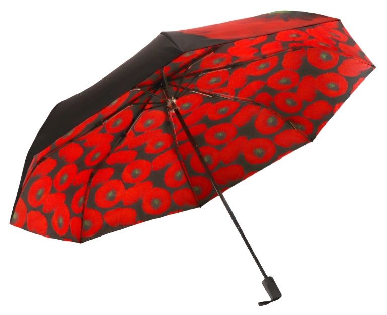 I Remember - Black Red Poppy Compact Umbrella
