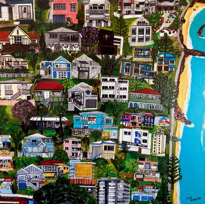 Block Print - Queens Beach, By Lyn Holyoake
