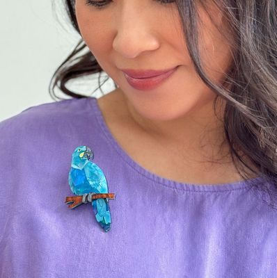 Glaucous Macaw Brooch
