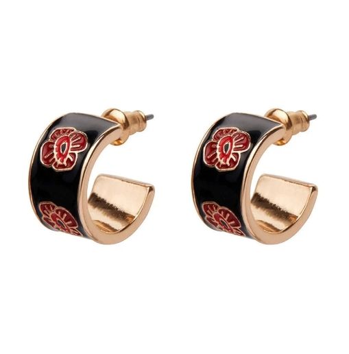 Remembrance Poppy Enamel Huggie Earrings