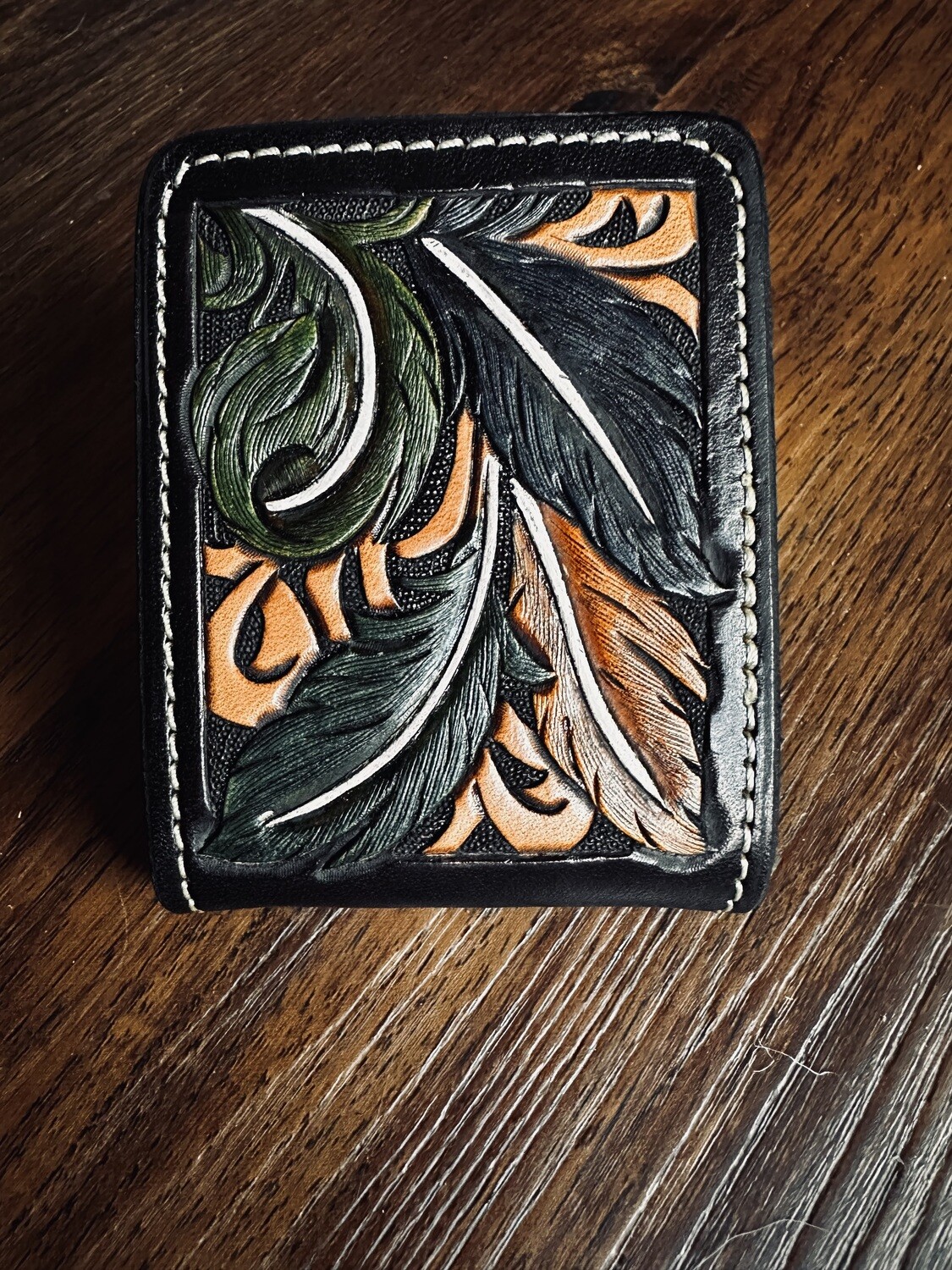 Tooled Leather Spring Clip Wallet