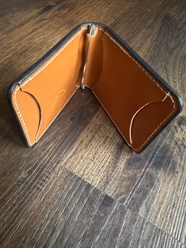 Black Spring Clip Wallet with Tan Interior