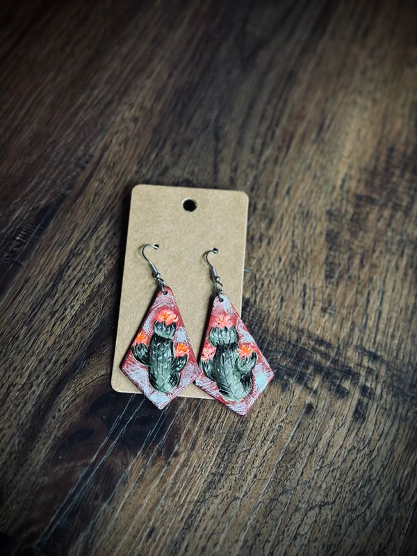 Hand Painted Leather Earrings