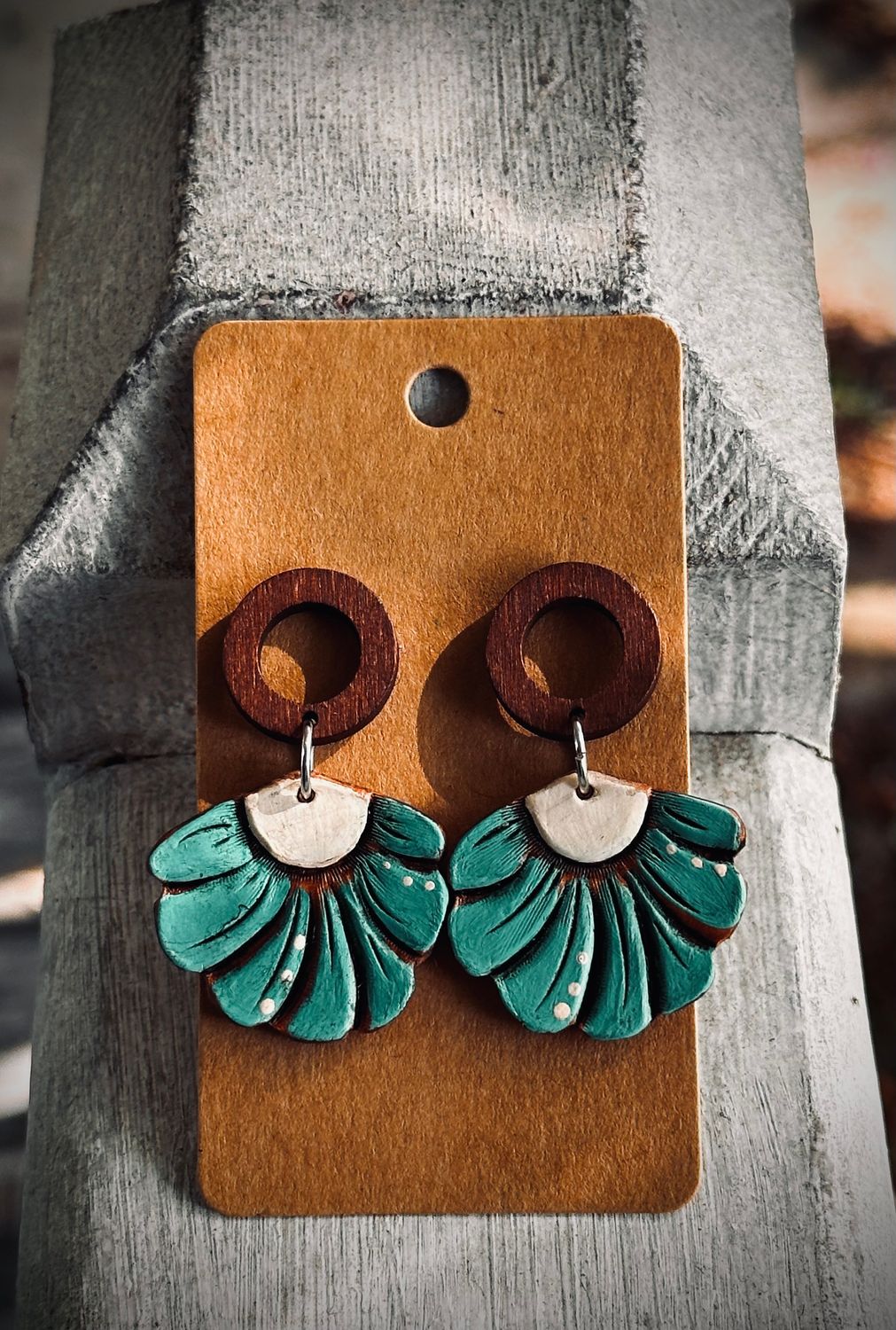 Leather Earrings/Wood Post