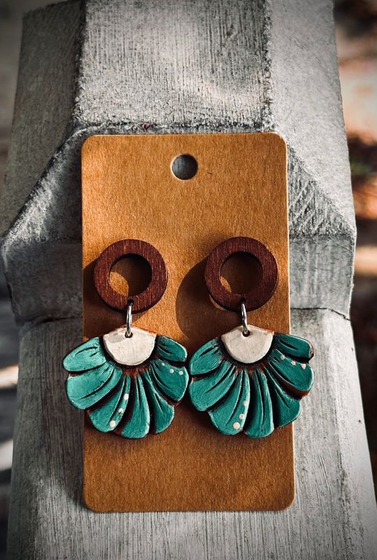 Leather Earrings/Wood Post