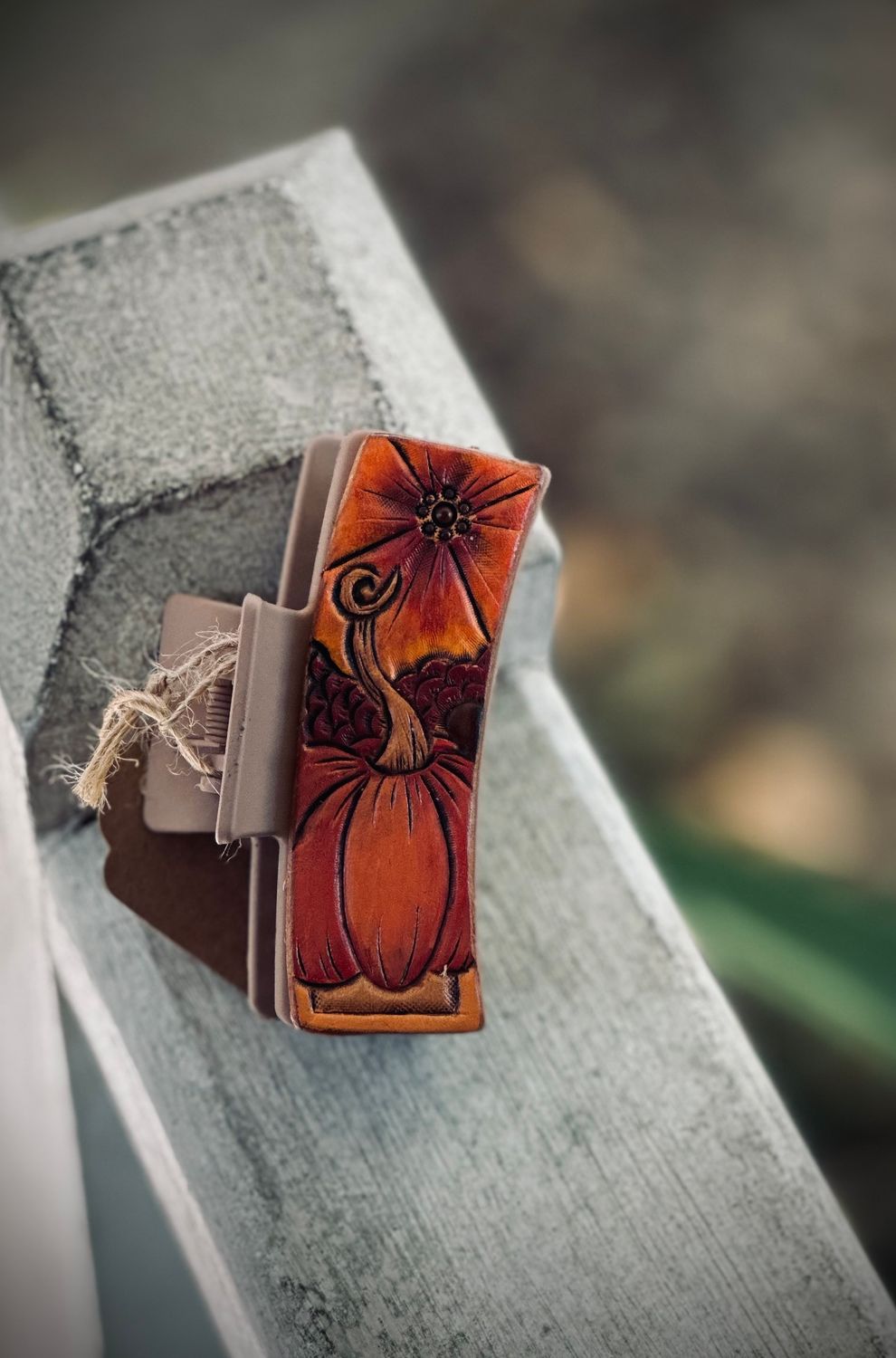 3 inch Hair Clip Tooled Pumpkin