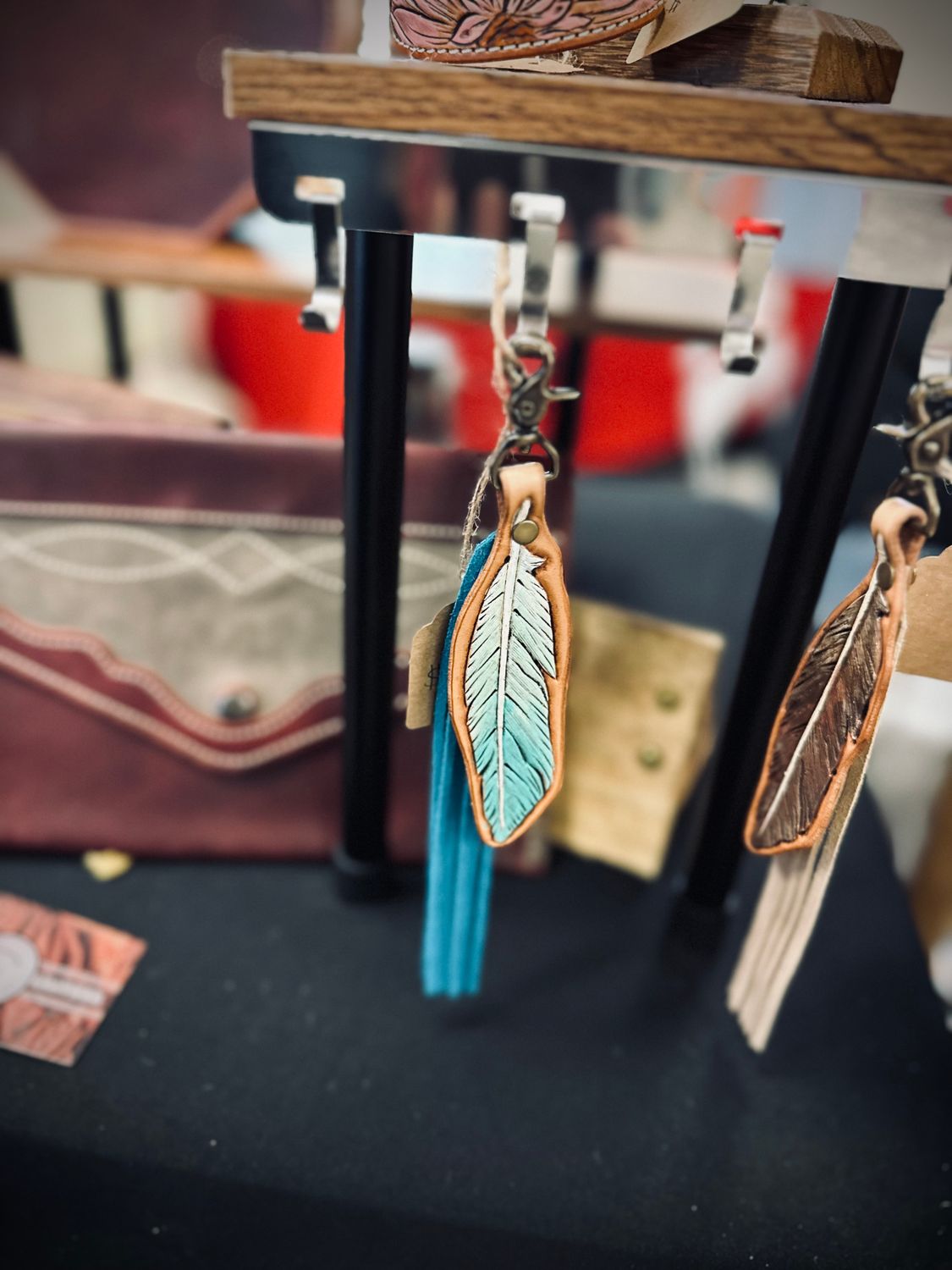 Blue Feather and Fringe Keychain