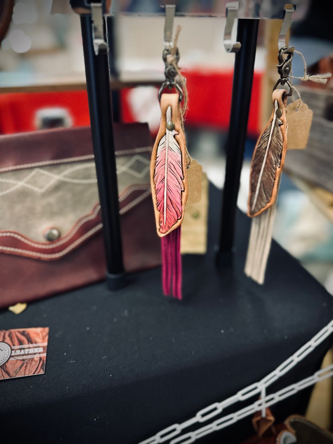 Pink Feather and Fringe Keychain