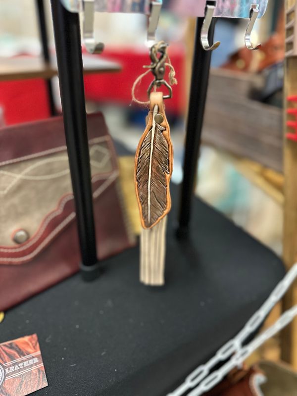 Brown Feather and Fringe Keychain