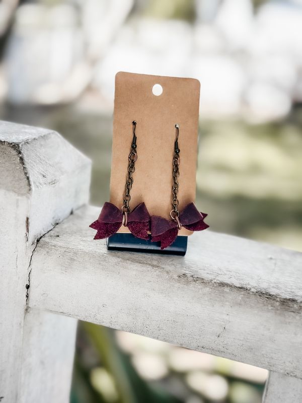 Drop Leather Bow Earrings