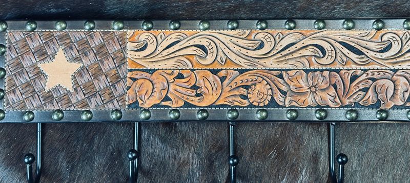 Tooled Texas Flag wall Hanging with hooks