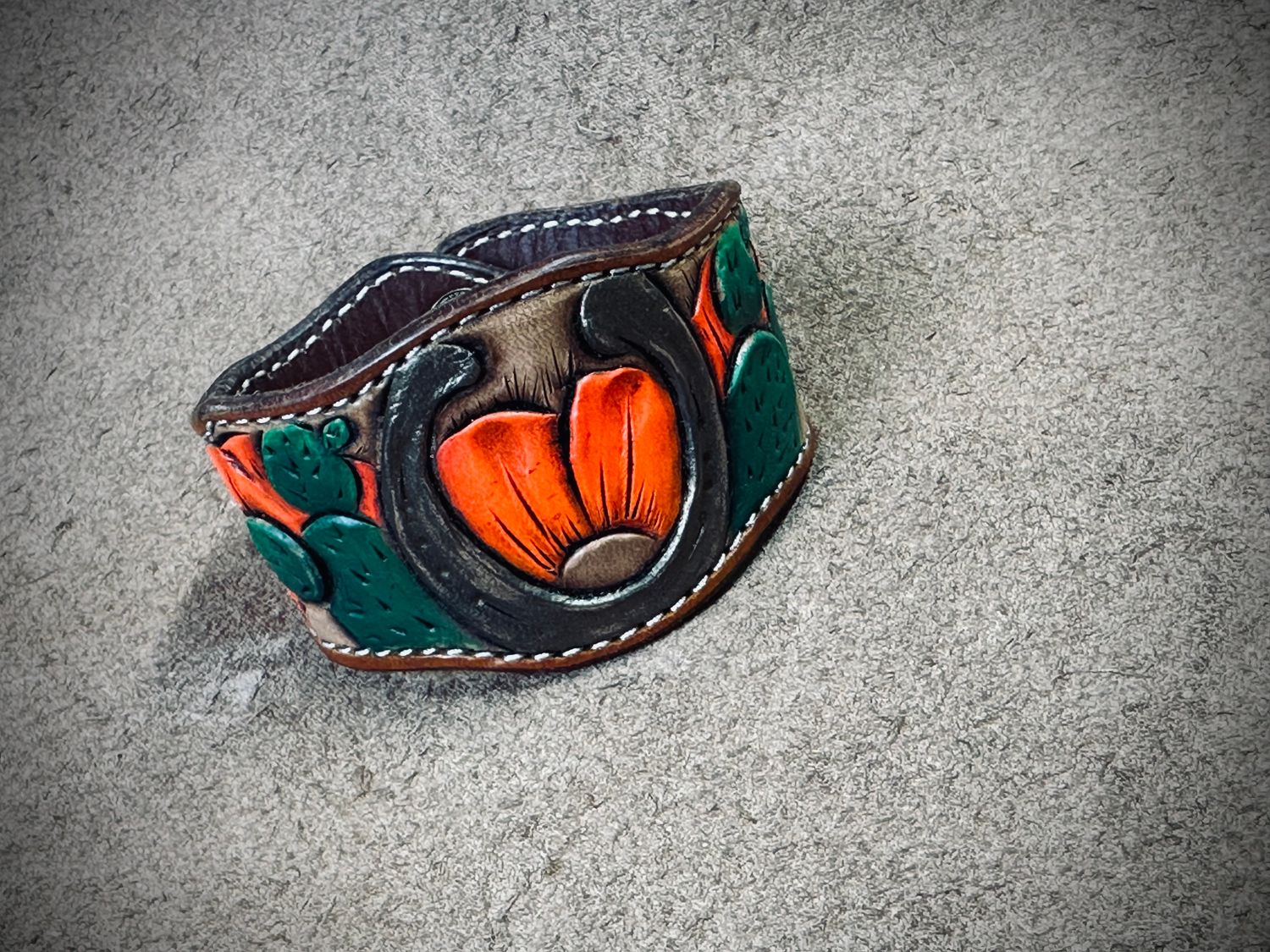 Flower/Cactus Tooled Cuff