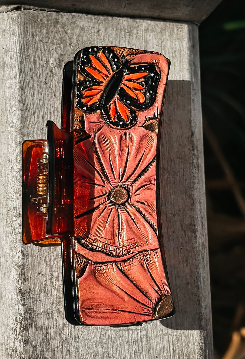 4 Inch Hair Clip-Tooled leather