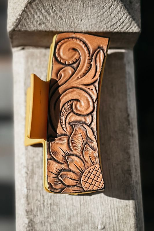 4 inch Hair Clip (yellow)-Tooled leather
