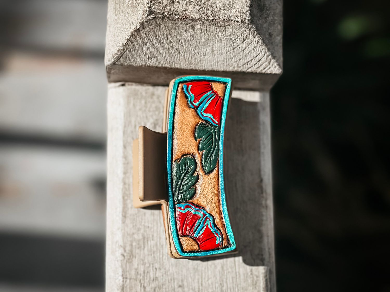 3 inch Hair Clip (blue)-Tooled Leather
