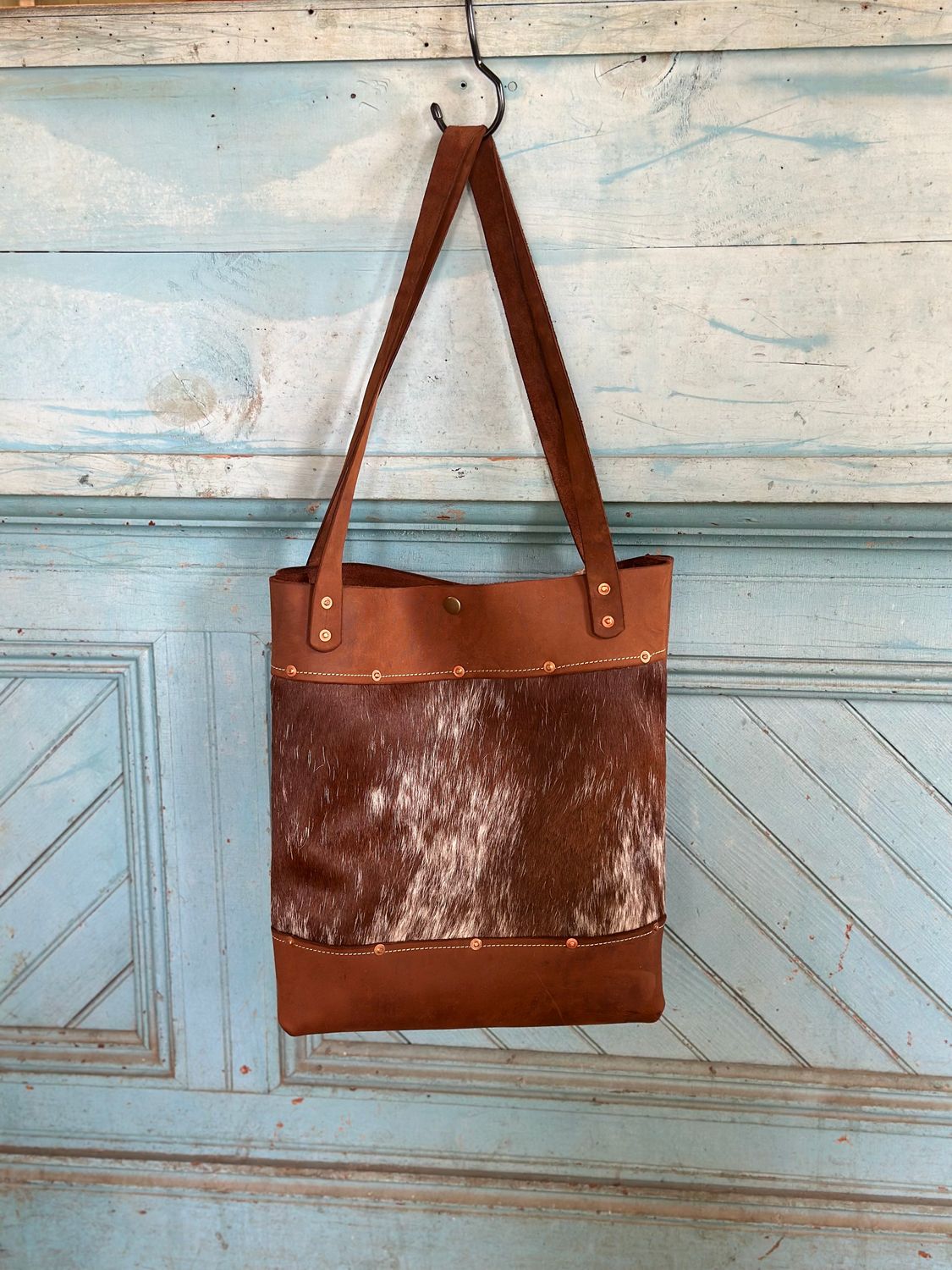 Brown Leather w/Tri-Color Hair on hide Tote