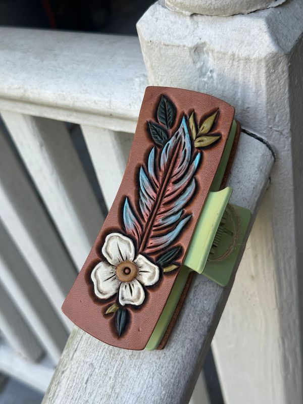 Large Feather and Flower Claw Clip