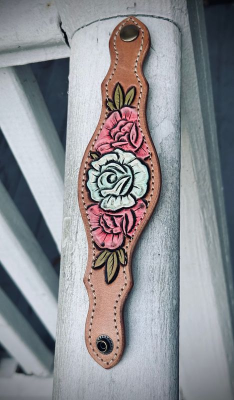 Triple Rose Cuff -Blue and Pink
