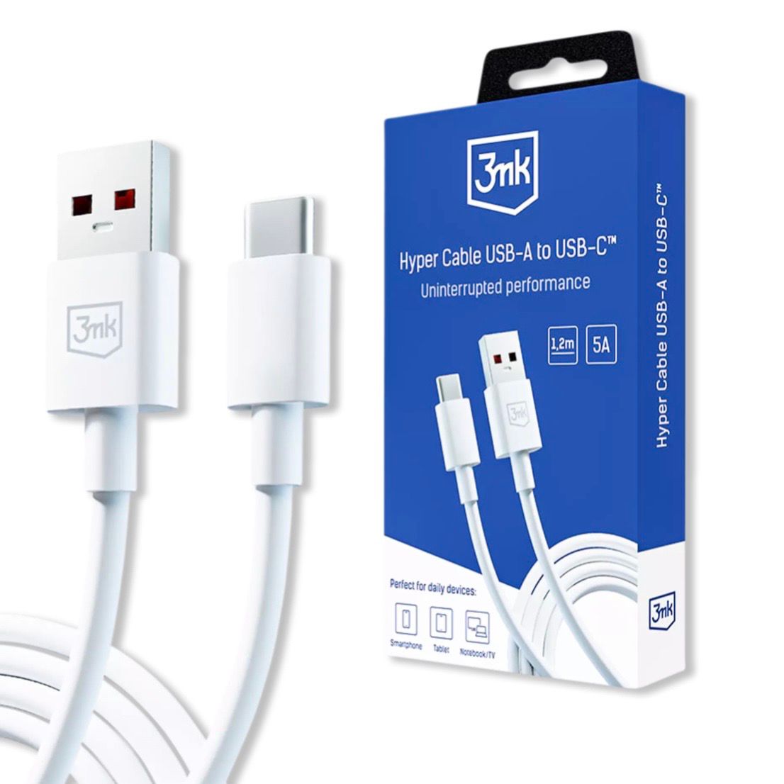 Fast Charge Lead Type C 60W | 1.2m USB-A To USB-C Data Cable | White